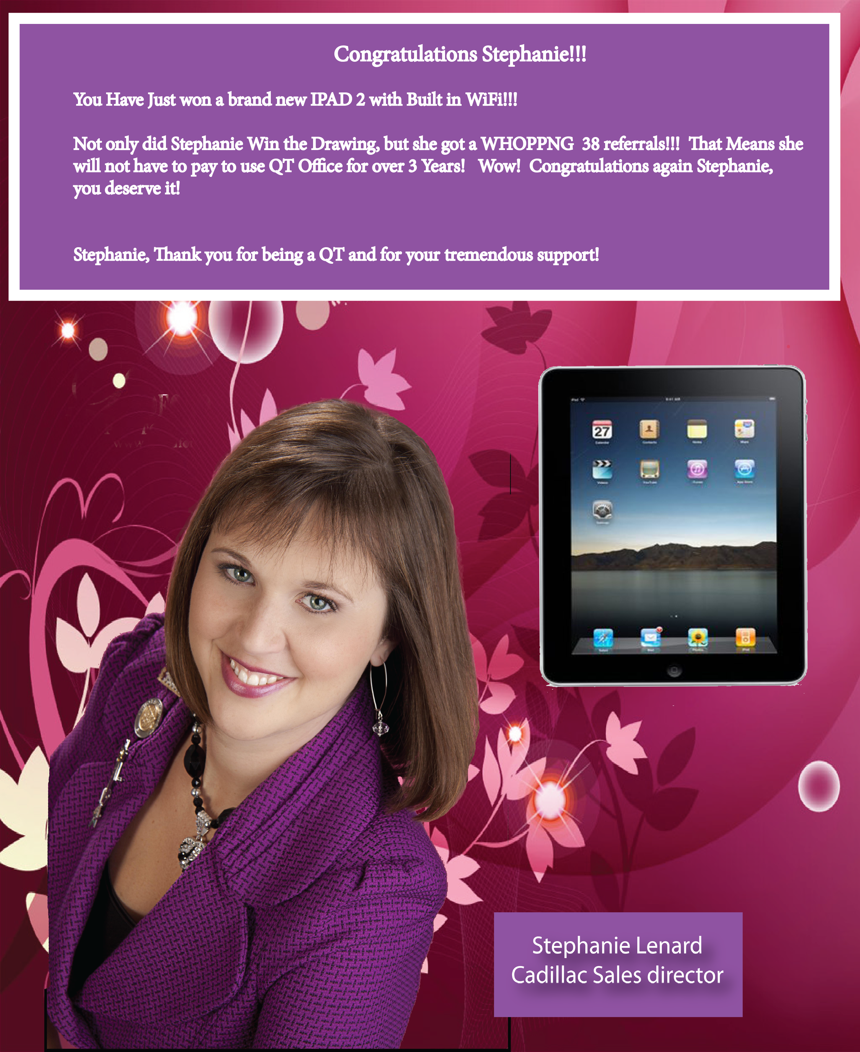 stephanie lenard mary kay contest winner for qt office